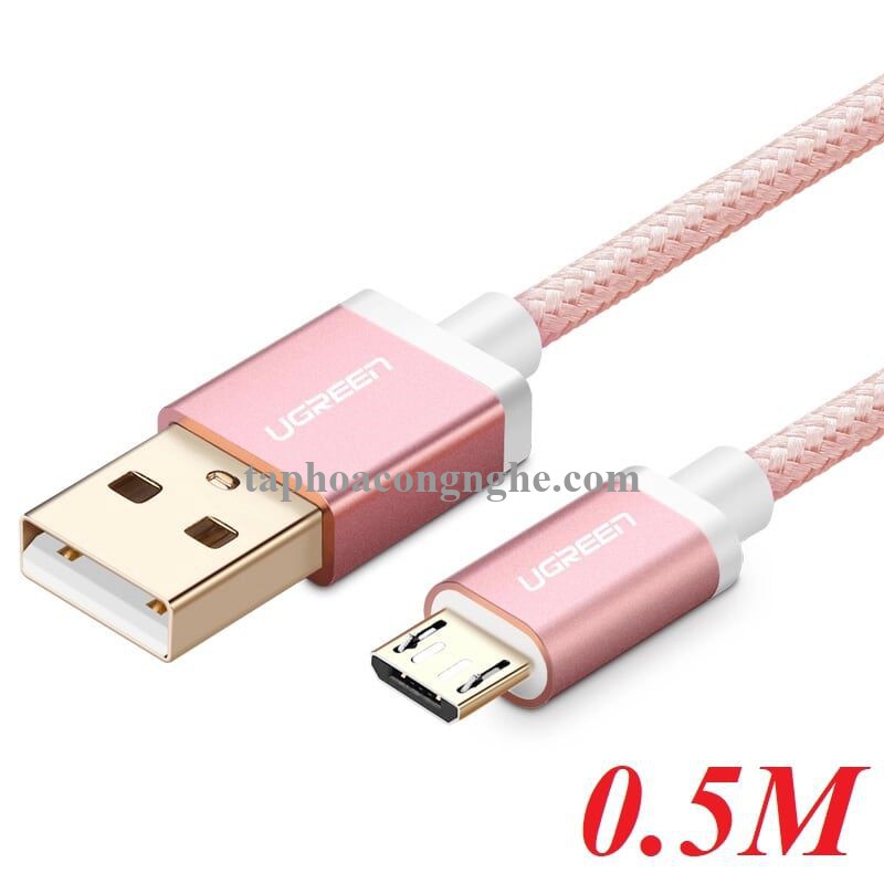Ugreen 30664 0.5M màu Hồng Cáp sạc truyền dữ liệu USB 2.0 sang MICRO USB đầu mạ vàng US134 30030664